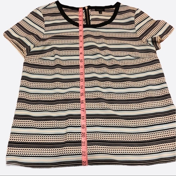 Talbots Striped Blouse Short Sleeve Blue Black Tan Size 6 - Picture 7 of 8